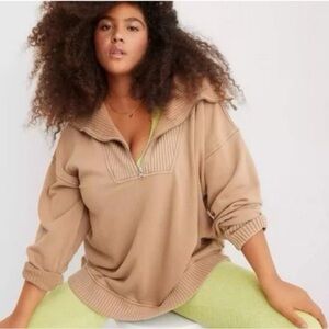 Aerie Tan Quarter-Zip Sweater